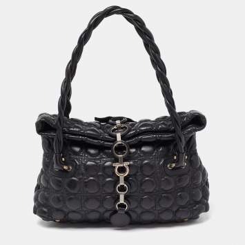 Pre Owned Salvatore Ferragamo Black Leather Fold Over Shoulder Bag