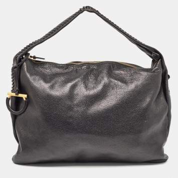 Pre Owned Salvatore Ferragamo Black Leather Stitch Handle Hobo