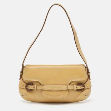 Pre Owned Salvatore Ferragamo Tan Leather Gancini Buckle Flap Hobo
