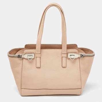 Pre Owned Salvatore Ferragamo Beige Leather Verve Tote