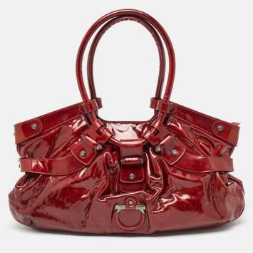 Pre Owned Salvatore Ferragamo Red Patent Leather Celtico Hobo
