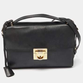 Pre Owned Salvatore Ferragamo Black Leather Gancio Lock Top Handle Bag