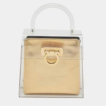 Pre Owned Salvatore Ferragamo Transparent Plexiglas Gancini Top Handle Bag