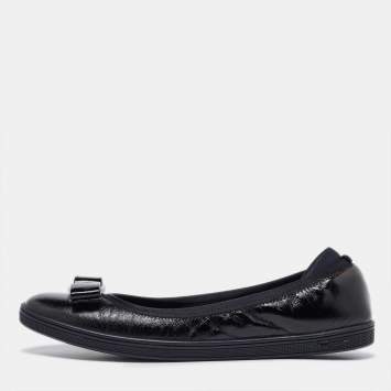Pre Owned Salvatore Ferragamo Black Patent Leather Vara Bow Ballet Flats Size 39