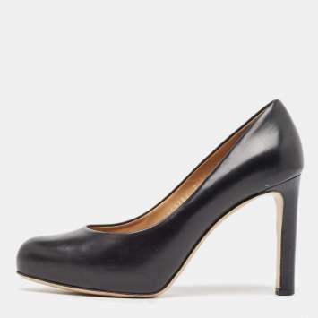 Pre Owned Salvatore Ferragamo Black Leather Round Toe Pumps Size 37.5 