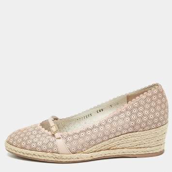 Pre Owned Salvatore Ferragamo Pink Leather Espadrille Pumps Size 39.5