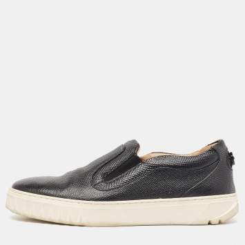 Pre Owned Salvatore Ferragamo Black  Lizard Embossed Slip On Sneakers Size 38