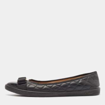 Pre Owned Salvatore Ferragamo Black Leather Varina Ballet Flats Size 39.5