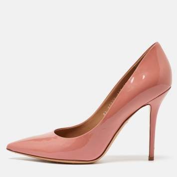 Pre Owned Salvatore Ferragamo Peach Patent Leather Pointed Toe Pumps Size 40.5