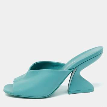 Pre Owned Salvatore Ferragamo Green Leather Sansu Mules Size 37