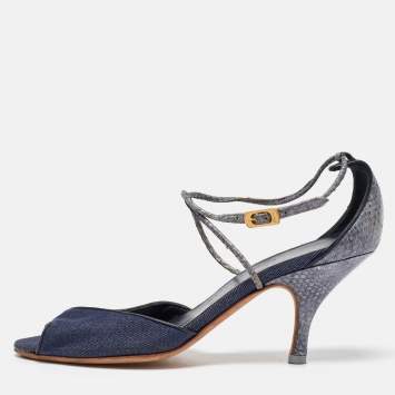 Pre Owned Salvatore Ferragamo Blue Denim and Snakeskin Leather Sandals Size 37.5