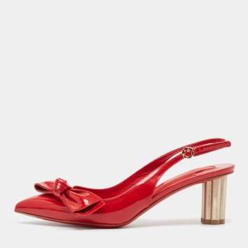 Pre Owned Salvatore Ferragamo Red Patent Leather Aulla Slingback Pumps Size 36