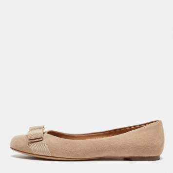Pre Owned Salvatore Ferragamo Beige Suede Varina Ballet Flats Size 35.5