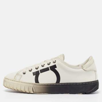 Pre Owned Salvatore Ferragamo White Leather Cube 8 Logo Sneakers Size 36
