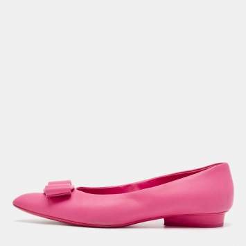 Pre Owned Salvatore Ferragamo Pink Leather Viva Bow Ballet Flats Size 40
