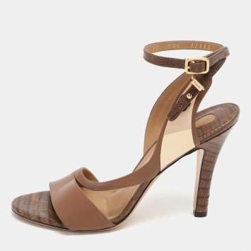 Pre Owned Salvatore Ferragamo Brown Leather Ankle Strap Sandals Size 36.5