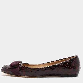 Pre Owned Salvatore Ferragamo Burgundy Patent Leather Varina Ballet Flats Size 36