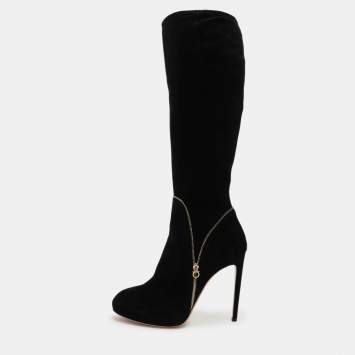 Pre Owned Salvatore Ferragamo Black Suede Ronnie Knee Length Boots Size 40
