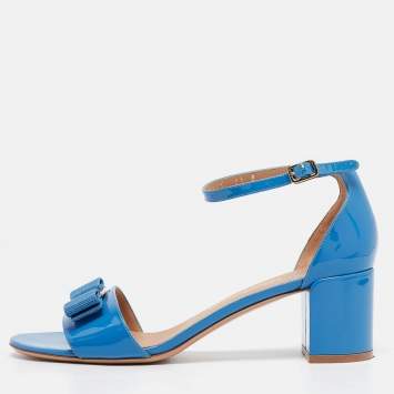 Pre Owned Salvatore Ferragamo Blue Patent Leather Gavina Sandals Size 39