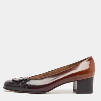 Pre Owned Salvatore Ferragamo Black/Brown Ombre Leather Gancini Pumps Size 37.5  