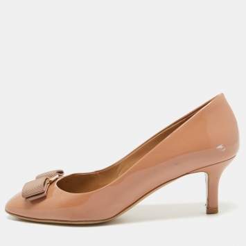 Pre Owned Salvatore Ferragamo Pink Patent Leather Vara Bow Pumps Size 36.5
