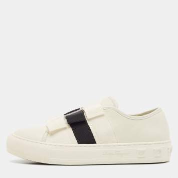 Pre Owned Salvatore Ferragamo Off White/Black Leather Vara Bow Sneakers Size 36