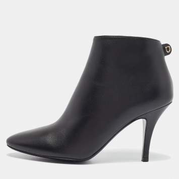 Pre Owned Salvatore Ferragamo Black Leather Joan Booties Size 38.5