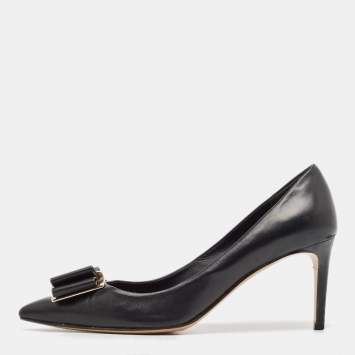 Pre Owned Salvatore Ferragamo Black Leather Bow Zeri Pumps Size 40