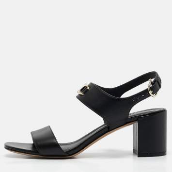 Pre Owned Salvatore Ferragamo Black Leather Cayla Ankle Strap Sandals Size 37