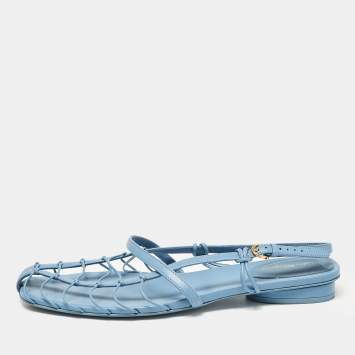 Pre Owned Salvatore Ferragamo Blue Leather Shay Flat Sandals Size 39
