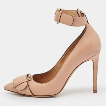 Pre Owned Salvatore Ferragamo Pink Leather Buckle Ankle Strap Pumps Size 36