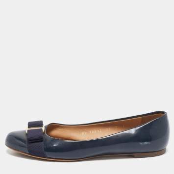 Pre Owned Salvatore Ferragamo Navy Blue Patent Leather Varina Ballet Flats Size 37.5