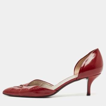 Pre Owned Salvatore Ferragamo Red Leather D'orsay Pumps Size 39.5
