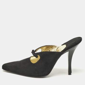 Pre Owned Salvatore Ferragamo Black Suede Anamur Pointed Toe Mules Size 38.5