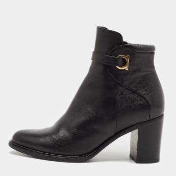 Pre Owned Salvatore Ferragamo Black Leather Figaro Ankle Boots Size 37.5