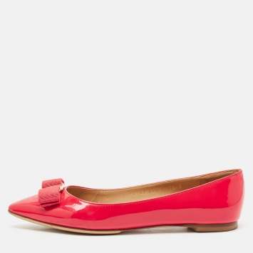 Pre Owned Salvatore Ferragamo Red Patent Leather Zeri Ballet Flats Size 37