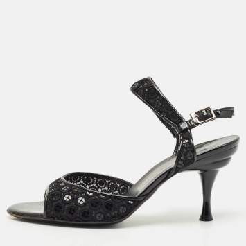 Salvatore Ferragamo Black Mesh and Patent Leather Slingback Sandals Size 39