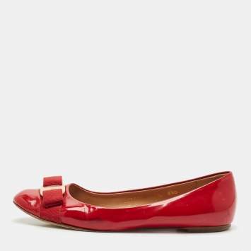 Pre Owned Salvatore Ferragamo Red Patent Leather Varina Bow Ballet Flats Size 39