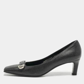 Pre Owned Salvatore Ferragamo Black Leather  Square Toe Pumps Size 37