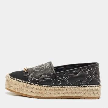Salvatore Ferragamo Black Leather Kim Gal Espadrille Loafers Size 40