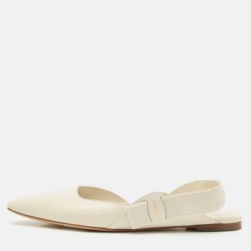 Salvatore Ferragamo Off White Leather Slingback Flats Size 38