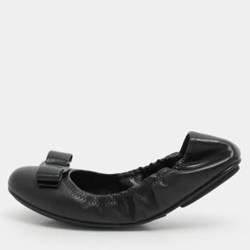 Salvatore Ferragamo Black Leather Vara Bow Ballet Flats Size 37