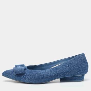 Salvatore Ferragamo Blue Denim Varina Pointed Toe Ballet Flats Size 40