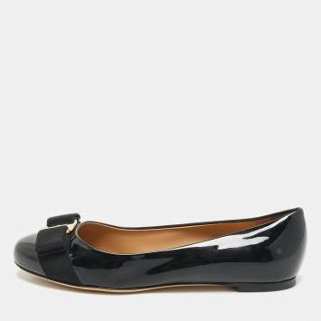 Pre Owned Salvatore Ferragamo Black Patent Leather Varina Ballet Flats Size 35