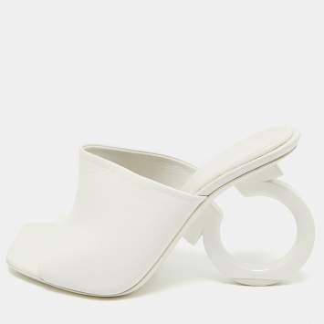 Pre Owned Salvatore Ferragamo White Leather Astro Slide Sandals Size 37