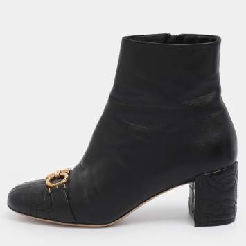 Pre Owned Salvatore Ferragamo Black Leather Lilla Mid Calf Boots Size 36