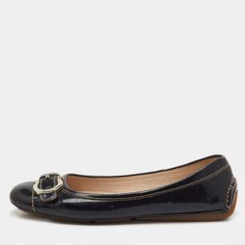 Pre Owned Salvatore Ferragamo Black Patent Leather Gancio Ballet Flats Size 38.5
