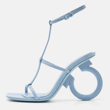 Pre Owned Salvatore Ferragamo Blue Leather Elina X5 Sandals Size 37.5