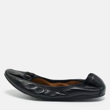 Pre Owned Salvatore Ferragamo Black Leather My Joy Scrunch Ballet Flats Size 36.5