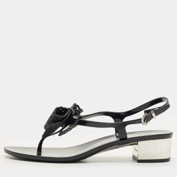 Pre Owned Salvatore Ferragamo Black Rubber per Ankle Strap Sandals Size 37.5
